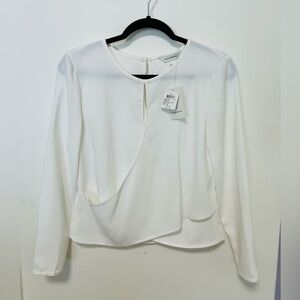 Club Monaco White Asymmetrical Long Sleeve Blouse